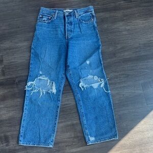 Levi's Ribcage Ankle High-Rise Distressed Blue Straight-Leg Jeans